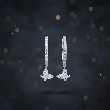 White Gold Pavé Diamond Hoop & Butterfly Drop Earrings