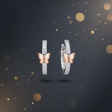 Two-Tone Pavé Diamond Huggie Hoop Earrings with Rose Gold X Accent