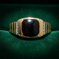 10K Yellow Gold Men's Black Onyx & Diamond Ring