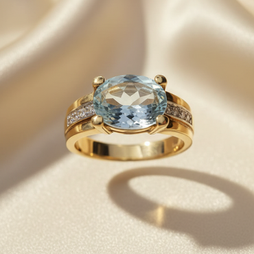 14K Yellow Gold East-West 2.15ct Oval Aquamarine Ring with Diamond Accents