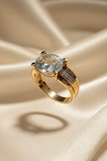 14K Yellow Gold East-West 2.15ct Oval Aquamarine Ring with Diamond Accents