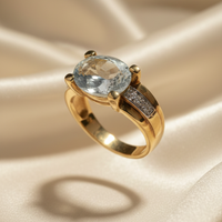 14K Yellow Gold East-West 2.15ct Oval Aquamarine Ring with Diamond Accents
