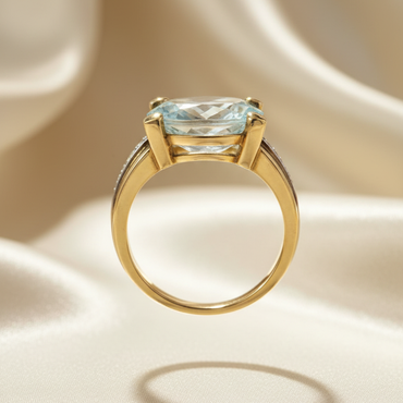 14K Yellow Gold East-West 2.15ct Oval Aquamarine Ring with Diamond Accents