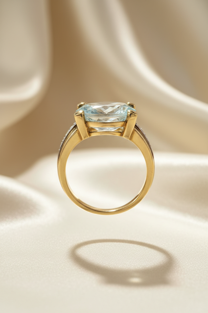 14K Yellow Gold East-West 2.15ct Oval Aquamarine Ring with Diamond Accents
