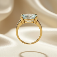14K Yellow Gold East-West 2.15ct Oval Aquamarine Ring with Diamond Accents