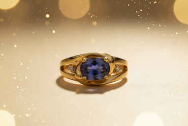 Created Alexandrite & Diamond Gypsy Ring in 14K Yellow Gold with East-West Oval Setting