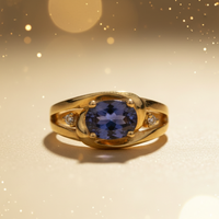 Created Alexandrite & Diamond Gypsy Ring in 14K Yellow Gold with East-West Oval Setting