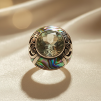 Sterling Silver Green Amethyst Abalone Shell Ring - Front View