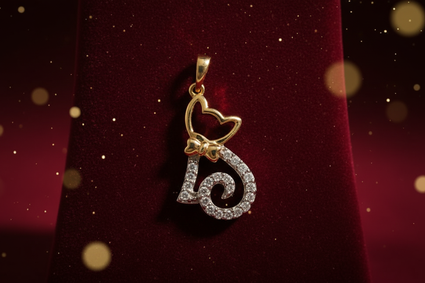 1/10 CTW Diamond Cat Heart Pendant in 10K Yellow Gold