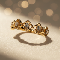 10K Yellow Gold Diamond Irish Clover Wedding Band - side profile