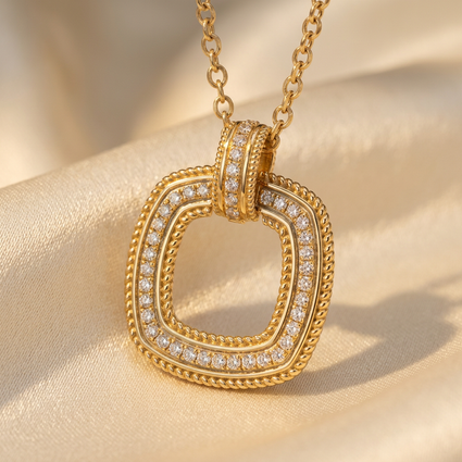 DOV 18K yellow gold diamond open cushion pendant, turned view