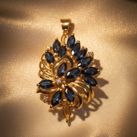 14K Yellow Gold Marquise Sapphire & Diamond Freeform Cluster Pendant – Front View