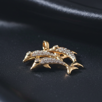 10K Yellow Gold Diamond Double Dolphin Pendant – Side Profile