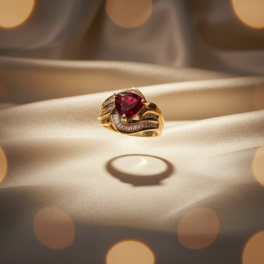 14K Yellow Gold Synthetic Ruby & Diamond Ring - Marketing Image 1