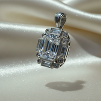Sterling Silver Art Deco White Sapphire Pendant — side profile showing bail