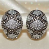 14K White Gold Diamond & Smoky Quartz Mosaic Dome Earrings - Pair View