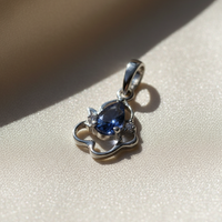 14K White Gold Tanzanite & Diamond Art Nouveau Pendant - Angle View