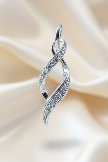 14K white gold .06ctw diamond infinity twist pendant - editorial marketing image