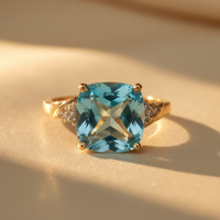 10K Yellow Gold Blue Topaz & Diamond Ring - close-up detail