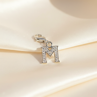 Sterling Silver CZ Letter M Charm with Lobster Clasp