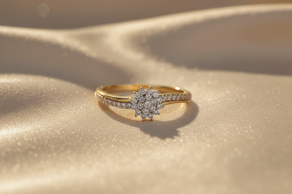 10K Yellow Gold Natural Diamond Flower Cluster Fashion Ring - Marketing Image