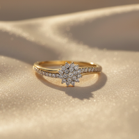 10K Yellow Gold Natural Diamond Flower Cluster Fashion Ring - Marketing Image