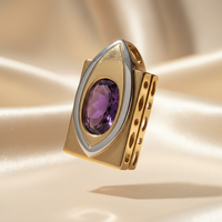 14K Two-Tone Gold Oval Amethyst Pendant - three-quarter view