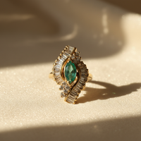 14K Yellow Gold Marquise Emerald & Diamond Ballerina Cluster Ring - marketing image 1