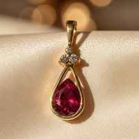 14K Yellow Gold Ruby & Diamond Pendant - side angle