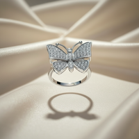 10K White Gold Diamond Pavé Butterfly Ring — front view full wing spread
