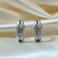 14K White Gold Diamond Brushed X Hoop Earrings - Pair Front View