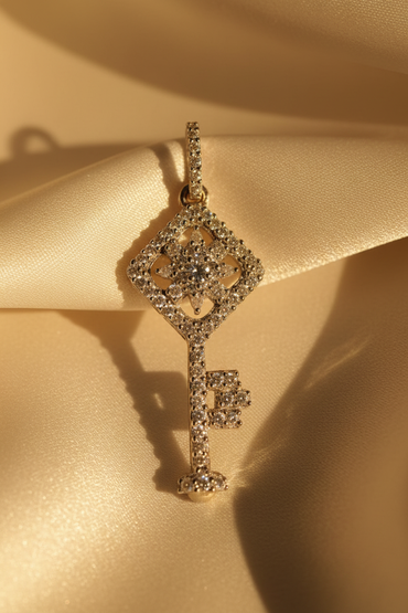 14K Yellow Gold Diamond Key Pendant - marketing image 1