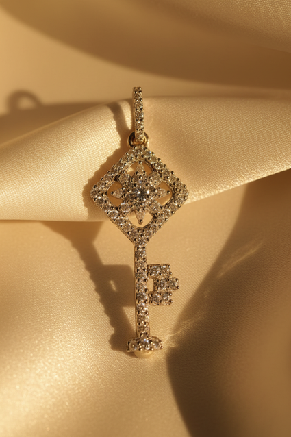 14K Yellow Gold Diamond Key Pendant - marketing image 1