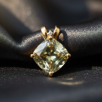 14K Yellow Gold Olive Quartz and Diamond Pendant – Front View
