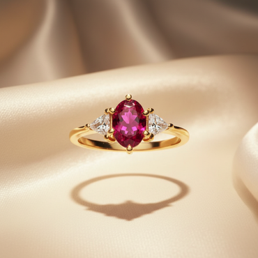 14K Yellow Gold Oval Ruby & Diamond Three-Stone Ring - Marketing Image 5