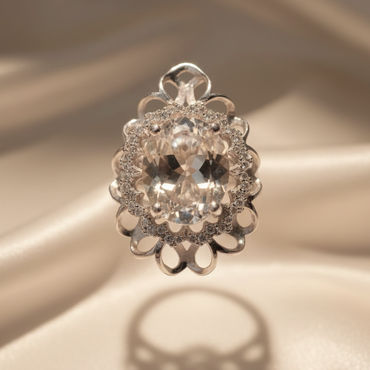Sterling Silver White Topaz Filigree Halo Ring – Top View