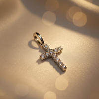 14K white gold pavé diamond cross pendant with round brilliant diamonds, angle 3