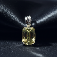 14K White Gold Olive Quartz and Diamond Pendant – Front View