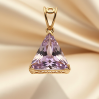 10K yellow gold 9x9mm trillion-cut amethyst filigree solitaire pendant, side view