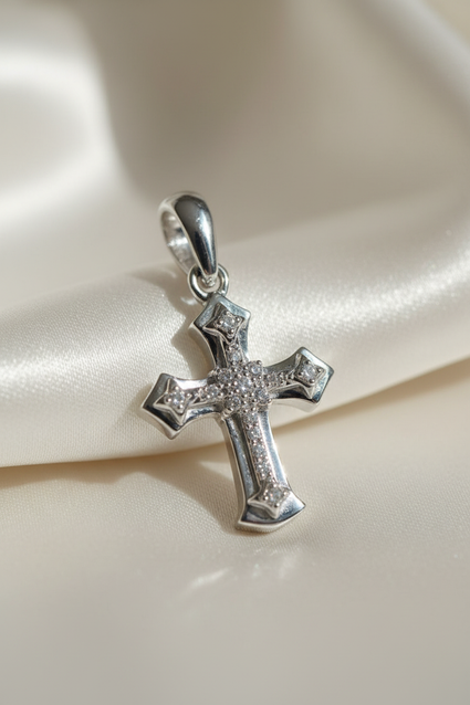 10K White Gold 1/20ctw Diamond Cross Pendant - angle 2