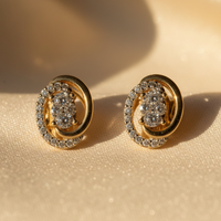 10K Yellow Gold Natural Diamond Oval Cluster Stud Earrings - Marketing Image