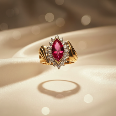 10K Two-Tone Gold Marquise Created Ruby & Diamond Halo Ring - Marketing Image 2