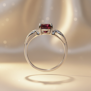 14K White Gold Rhodolite Garnet & Diamond Ring - editorial side profile