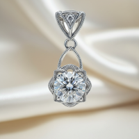 18K white gold .52ctw diamond filigree flower basket drop pendant, front view