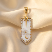 DOV 18K yellow gold mother-of-pearl diamond star and moon pendant, front view