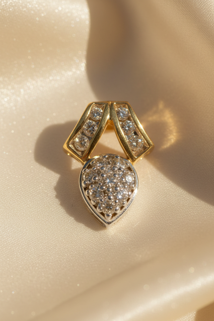14K Two-Tone Gold Diamond Teardrop Pendant - marketing image 1