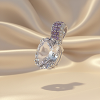 14K White Gold Oval Amethyst Pendant with Amethyst Pavé Bail & Diamond Accents - Three-Quarter View