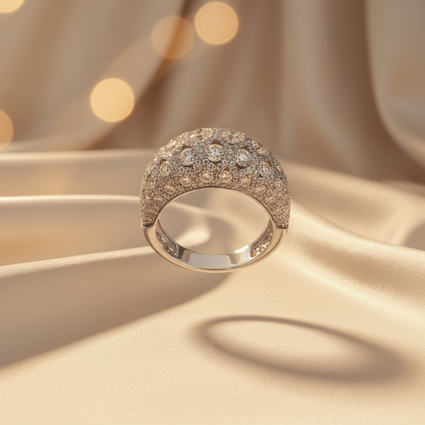 14K White Gold Diamond Pavé Dome Cocktail Ring — front view