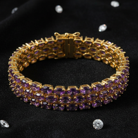 Sterling Silver Rose Gold Plated Three-Row Oval Amethyst Bracelet - Angled View