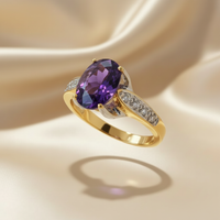14K Two-Tone Checkerboard Amethyst Diamond Bypass Ring — Three-Quarter View